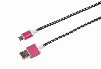 Кабель USB-A – micro USB, 2,4А, 1м, в черной тканевой оплетке, усиленный REXANT