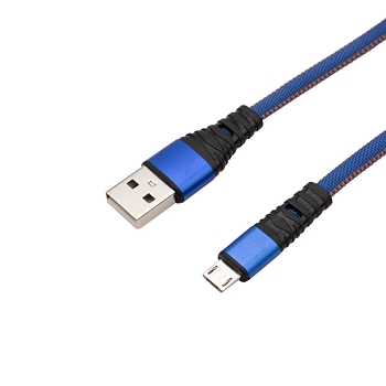 Кабель USB-A – micro USB, 2А, 1м, в джинсовой тканевой оплетке, плоский REXANT