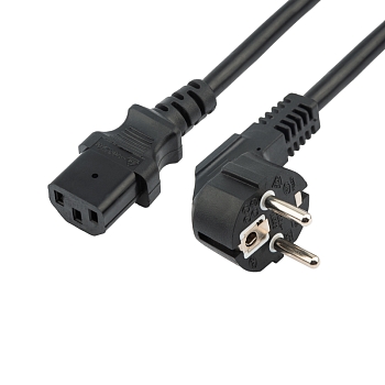 Шнур сетевой, вилка угловая СЕЕ 7/7(Schuko) - разъем IEC 320 C13, кабель 3x1,5 мм², длина 0,5 метра, черный (PVC пакет) REXANT