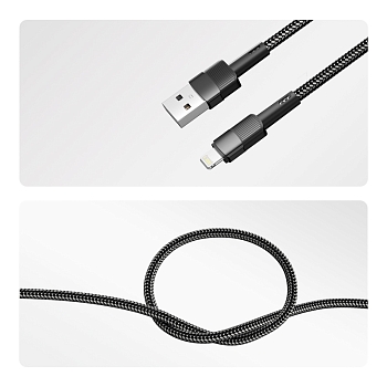 Кабель USB-A – Lightning для Apple, 2,4А, 1м, в черной нейлоновой оплетке REXANT