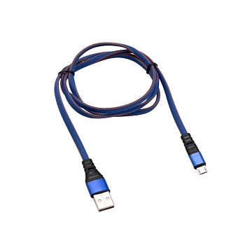 Кабель USB-A – micro USB, 2А, 1м, в джинсовой тканевой оплетке, плоский REXANT