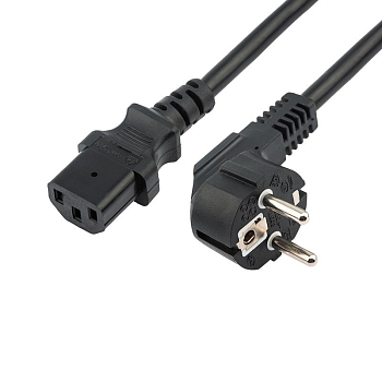 Шнур сетевой, вилка угловая СЕЕ 7/7(Schuko) - разъем IEC 320 C13, кабель 3x1,5 мм², длина 1,5 метра, черный (PVC пакет) REXANT