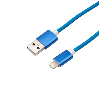 Кабель USB-A – Lightning, 2,4A 1м, в синей нейлоновой оплетке REXANT