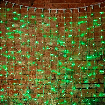 Гирлянда светодиодная Занавес 2х1,5м 192 LED ЗЕЛЕНЫЙ прозрачный ПВХ IP65 постоянное свечение 230В блок в комплекте NEON-NIGHT