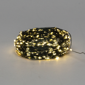 Гирлянда светодиодная Роса с контроллером 50м, 500LED, ТЕПЛЫЙ БЕЛЫЙ, IP20, 230В, зеленый провод NEON-NIGHT