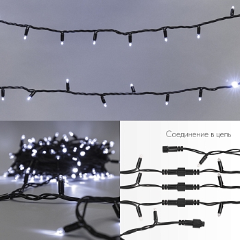 Гирлянда светодиодная Нить 20м 200 LED БЕЛЫЙ черный каучук IP67 100% мерцание 230В соединяется NEON-NIGHT нужен блок 315-000