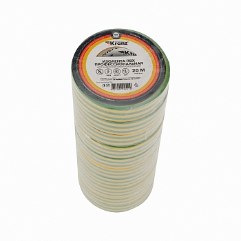 Изолента ПВХ профессиональная, 0,18х19мм, 20м, желто-зеленая KRANZ