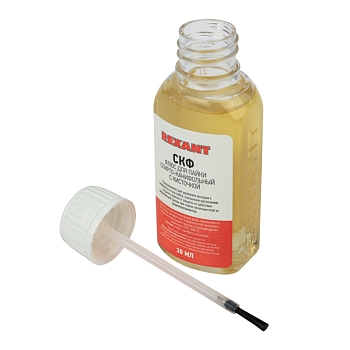Флюс для пайки, СКФ (спирто-канифольный), 30мл, с кисточкой, флакон REXANT