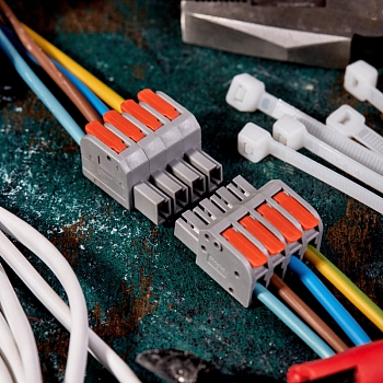 Клемма СМК 222-424R проходная разъемная 4 полюса серая 0,2-2,5/4мм² (20 шт/уп) REXANT