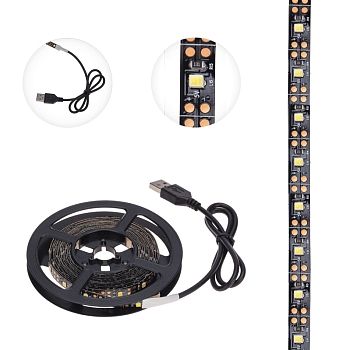 Лента светодиодная 5В, SMD2835, 4,8Вт/м, 60 LED/м, 2700K, 8мм, 3м, с USB коннектором, черная, IP20 LAMPER