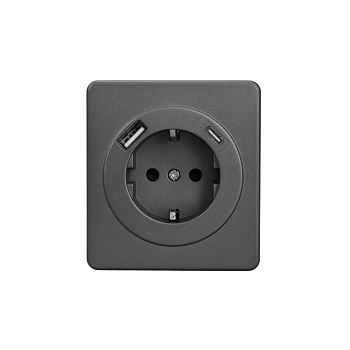 Розетка ROUND 1-ая с/з с/у з/ш 16А с USB A+C быстрой зарядки 5В/3А титан KRANZ