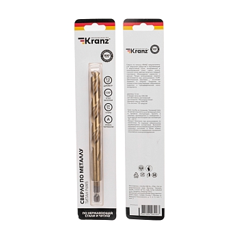 Сверло по металлу, 12мм, Р6М5, ТИТАН, шестигранный хвостовик (1 шт. в упаковке) DIN 338 KRANZ