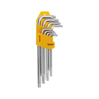 Набор ключей имбусовых Tamper-Torx KRANZ 9 шт., ТТ10-ТТ50, закаленные, удлиненные, никель