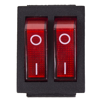 Выключатель клавишный 250В 15А (6с) ON-OFF красный с подсветкой, двойной REXANT