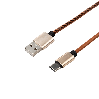 Кабель USB-A – Type-C, 2,1A, 1м, эко-кожа, коричневый REXANT