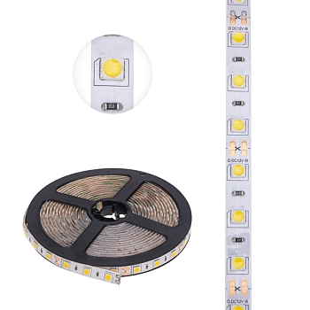 Лента светодиодная 12В, SMD5050, 14,4Вт/м, 60 LED/м, 2700К, 10мм, 5м, для БП с клеммами, IP65 LAMPER