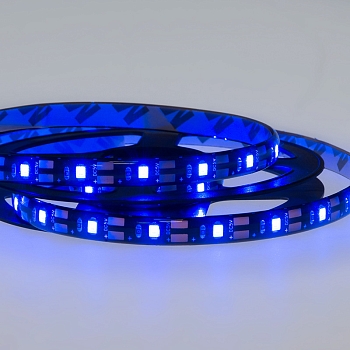 Лента светодиодная 5В, SMD2835, 4,8Вт/м, 60 LED/м, синий, 8мм, 1м, с USB коннектором, черная, IP65 LAMPER