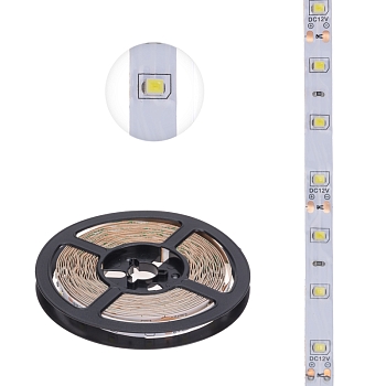 Лента светодиодная 12В, SMD2835, 4,8Вт/м, 60 LED/м, 6500К, 8мм, 5м, для БП с клеммами, IP20 LAMPER