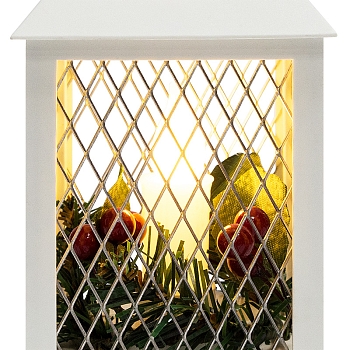 Декоративный фонарь со свечкой, белый корпус, размер 10,5х10,5х24 см, цвет ТЕПЛЫЙ БЕЛЫЙ