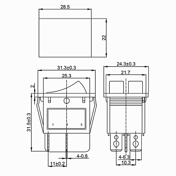 Выключатель клавишный 250В 15А (6с) ON-OFF желтый с подсветкой, двойной REXANT
