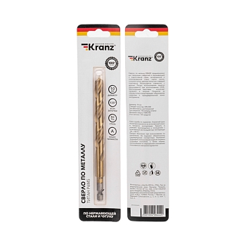 Сверло по металлу, 10мм, Р6М5, ТИТАН,шестигранный хвостовик (1 шт. в упаковке) DIN 338 KRANZ