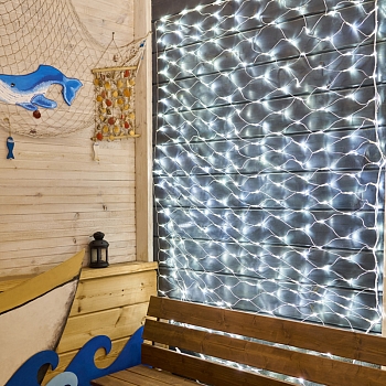 Гирлянда светодиодная Сеть 2х1,5м 288 LED БЕЛЫЙ прозрачный ПВХ IP65 свечение с динамикой 230В блок в комплекте NEON-NIGHT