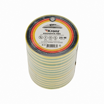 Изолента ПВХ 0,13х19мм, 25м, желто-зеленая KRANZ