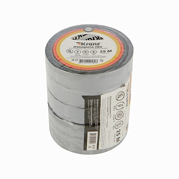 Изолента ПВХ 0,13х19мм, 25м, серая KRANZ