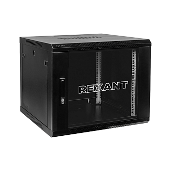 Настенный шкаф 19" 12U 600×600×635 (ШxГxВ), дверь стекло, металлическая задняя стенка, боковые съемные стенки, RAL 9005 REXANT