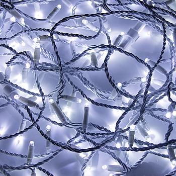 Гирлянда светодиодная Нить 20м 200 LED БЕЛЫЙ белый ПВХ IP65 постоянное свечение 24В соединяется NEON-NIGHT трансформатор в комплекте