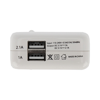 Сетевое зарядное устройство 2xUSB,  переходник+адаптер (СЗУ) (5 V, 2100 mA+1000 mA) REXANT