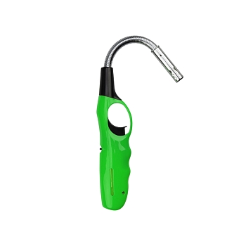 Бытовая газовая пьезозажигалка с классическим пламенем многоразовая (1 шт.) зеленая СК-302W с гибким стержнем СОКОЛ