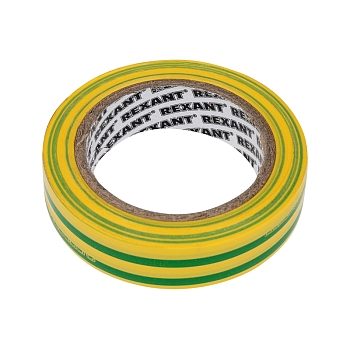 Изолента ПВХ REXANT 15 мм х 10 м, желто-зеленая, упаковка 10 роликов