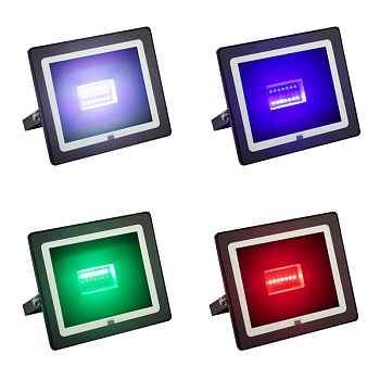 Прожектор светодиодный REXANT с пультом дистанционного управления 20 Вт, цвет свечения мультиколор (RGB) + опора на грунте 605-100