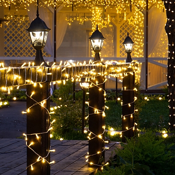 Гирлянда светодиодная Нить 10м 200 LED ТЕПЛЫЙ БЕЛЫЙ прозрачный ПВХ IP65 постоянное свечение 230В соединяется нужен блок 303-500-1 NEON-NIGHT