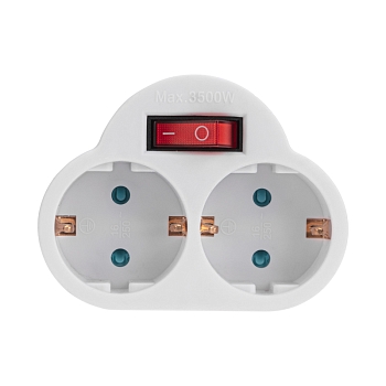 Двойник электрический 16А с/з с выключателем и защитными шторками, белый REXANT