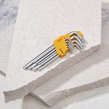 Набор ключей имбусовых Tamper-Torx KRANZ 9 шт., ТТ10-ТТ50, закаленные, удлиненные, никель