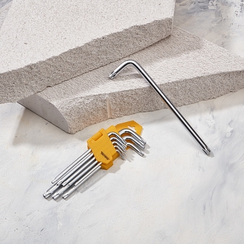 Набор ключей имбусовых Tamper-Torx KRANZ 9 шт., ТТ10-ТТ50, закаленные, удлиненные, никель