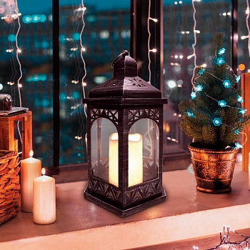 Декоративный фонарь со свечой 18x16,5x31 см, черный корпус, теплый белый цвет свечения NEON-NIGHT