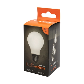 Лампа филаментная Груша A60 11,5Вт 1320Лм 4000K E27 матовая колба REXANT