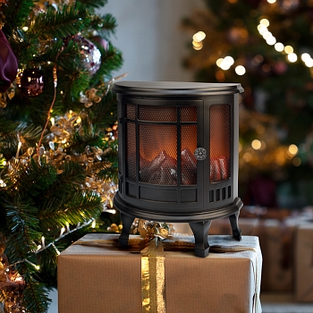 Светодиодный камин Винтаж мини с эффектом живого огня 24.8х12.7х30 см, батарейки 3хС (не в комплекте), с USB, черный