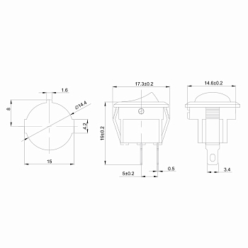 Выключатель клавишный круглый 250В 3А (2с) ON-OFF черный Micro REXANT