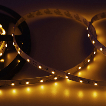 LED лента 5м открытая, 8 мм, IP23, SMD 2835, 60 LED/m, 12 V, цвет свечения желтый LAMPER