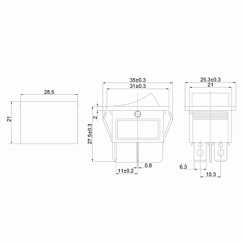 Выключатель клавишный 250В 15А (4с) OFF-(ON) черный б/фикс REXANT