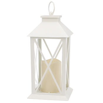 Декоративный фонарь со свечой 14x14x29 см, белый корпус, теплый белый цвет свечения NEON-NIGHT