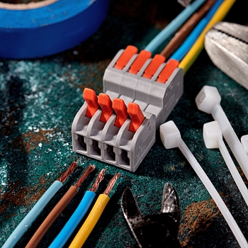 Клемма СМК 222-424R проходная разъемная 4 полюса серая 0,2-2,5/4мм² (20 шт/уп) REXANT