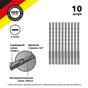 Бур по бетону 10x210x150мм SDS PLUS (10 шт) KRANZ