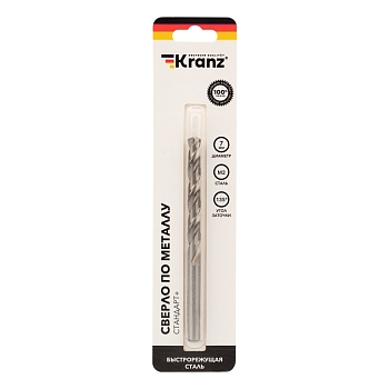 Сверло по металлу 7х109х96мм «Стандарт+» (P6M5 M-2) DIN 338, 1 шт. в блистере KRANZ