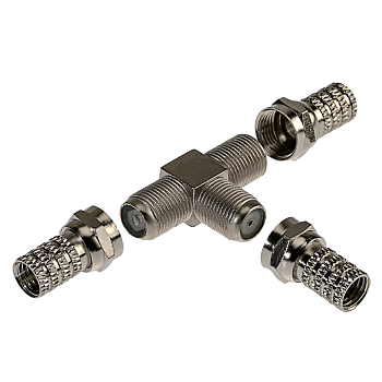 Набор разъемов антенных ТВ №5 (1 переходник 3 гнезда F, 3 F-разъема RG-6) REXANT