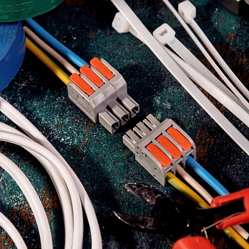 Клемма СМК 222-423R проходная разъемная 3 полюса серая 0,2-2,5/4мм² (40 шт/уп) REXANT